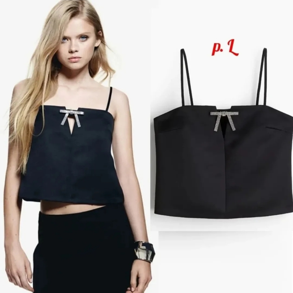 Divided Black Camisole with Bow Accent